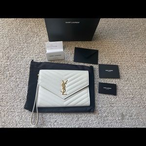 Saint Laurent Monogram Clutch in Quilted Grain de Poudre Embossed Leather